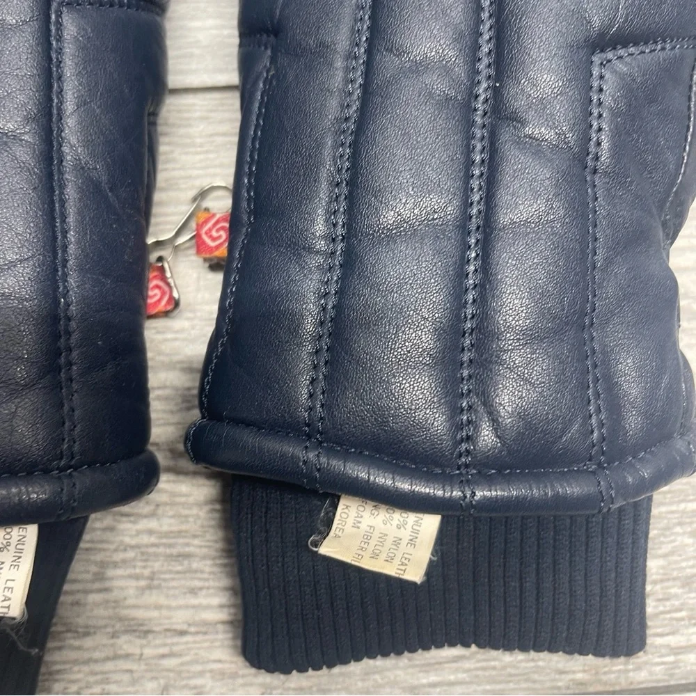 Vintage Kombi Blue Leather Mittens Diamond Pattern Women's Medium - Picture 3 of 8